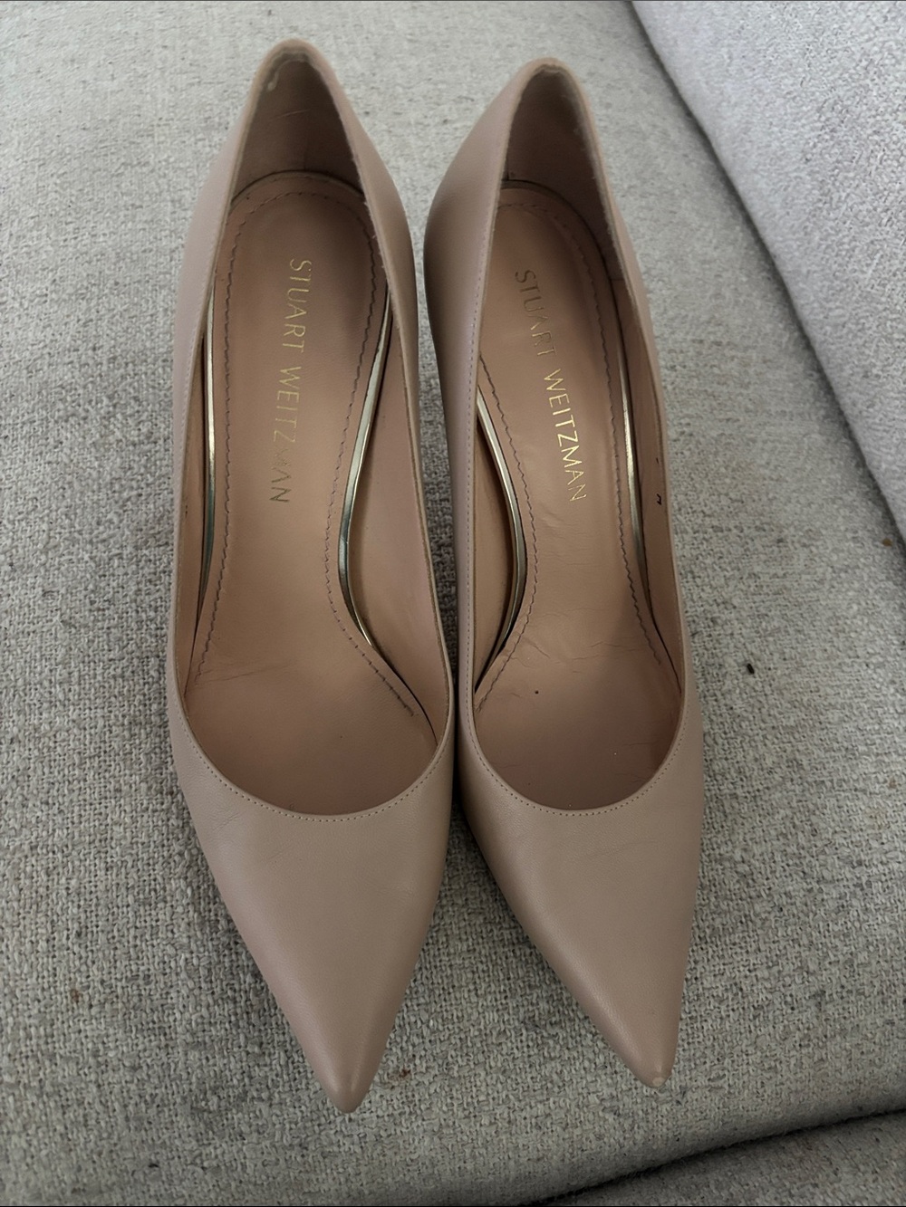 Stuart Weitzman Taupe Pointed-Toe Leather Pumps